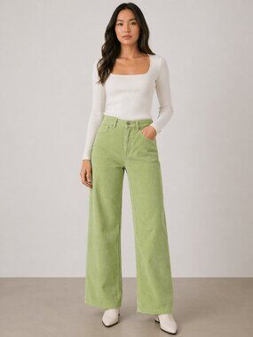 Twik Lime Green Corduroy Pants Size 27 | 100% Organic Cotton Wide Leg